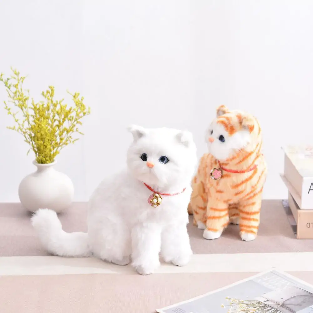 Plush Cat Toy Cat Toy with Collar Soft Fluffy Realistic Sitting Cat Plush Toy with Collar Stuffed Kitten Plushie Doll for Home