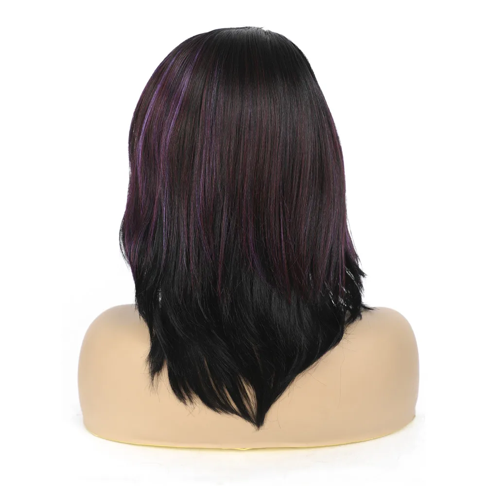 Peruca feminina de cabelo sintético, com X-TRESS lateral, estilo vintage, comprimento médio, fibra de alta temperatura, roxa, máquina para uso diário,