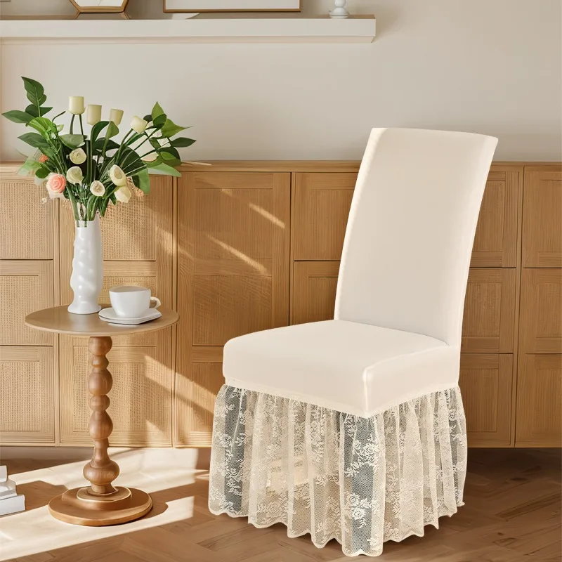 Milk-Silk Fabric Chair Cover Lace Trim Skirted Dustproof Non-Slip Decorative Seat Cover Minimalist Luxury Style Chair Protector