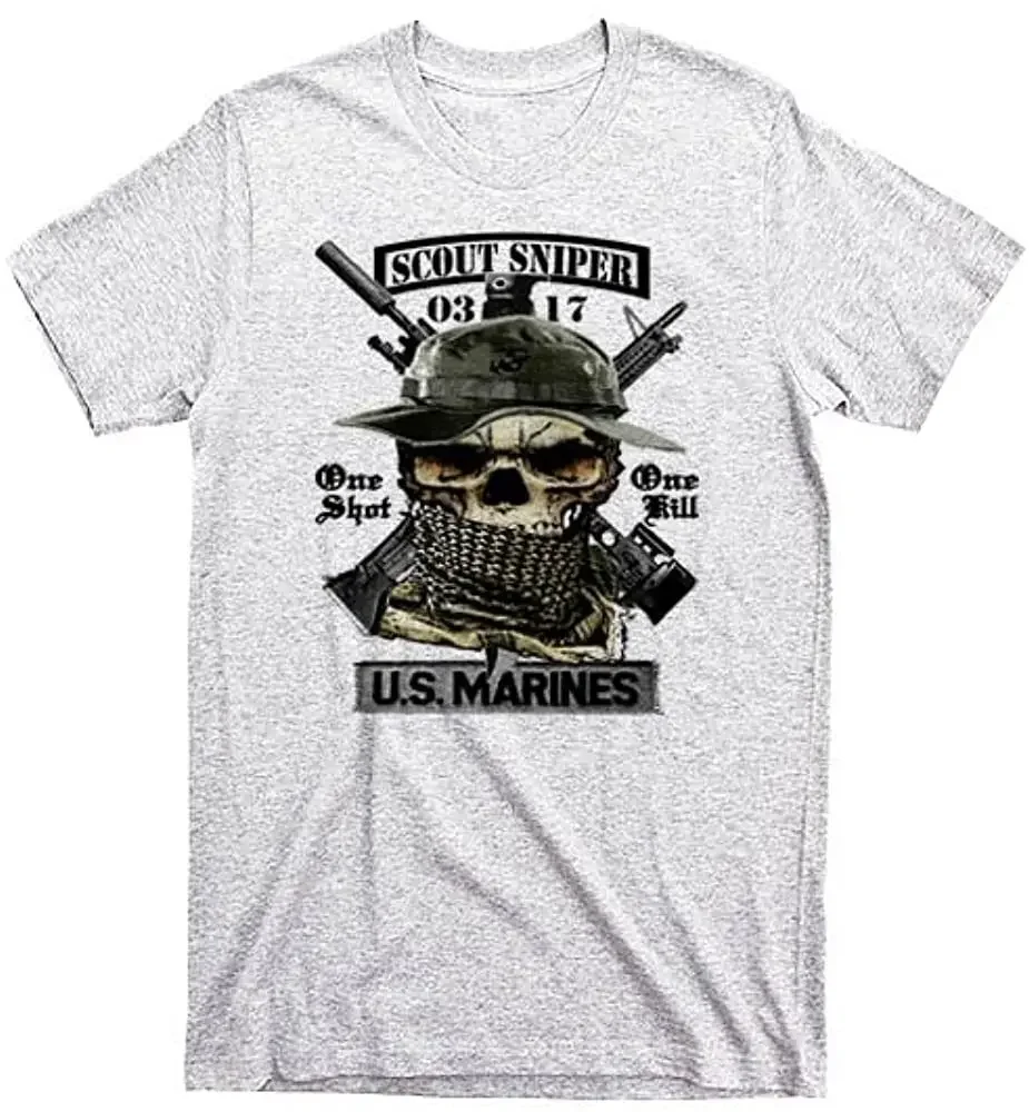 One Shot One Kill. Футболка снайперского корпуса морской пехоты США, 100% хлопок, летняя повседневная мужская футболка с круглым вырезом и коротким рукавом, размер S-3XL
