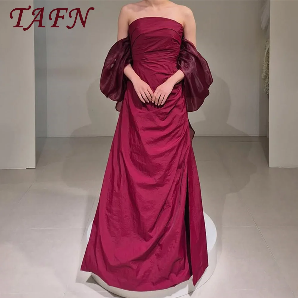 

TAFN Elegant Strapless Korea Wedding Photoshoot Dress 웨딩드레스 Customized Claret Color A Line Plus Size Prom Reception Gown