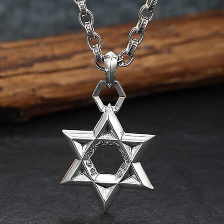 Hexagram necklace personality fashion street hip hop punk light luxury punk 925 sterling silver men and women pendant