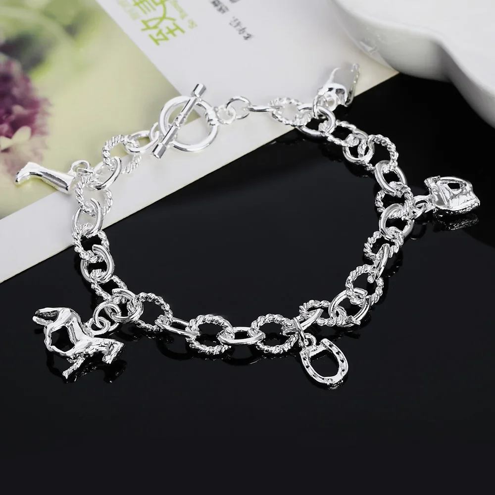 925 sterling Silver charm Horseshoe Farm chain Bracelets for women Fashion Party Wedding Accessories Jewelry Christmas Gifts