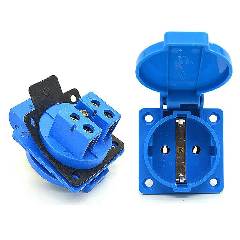 Black Blue round cover 50*50mm EU industry AC power socket IP44 Europe Germany 16A 250V grounding outdoor waterproof socket