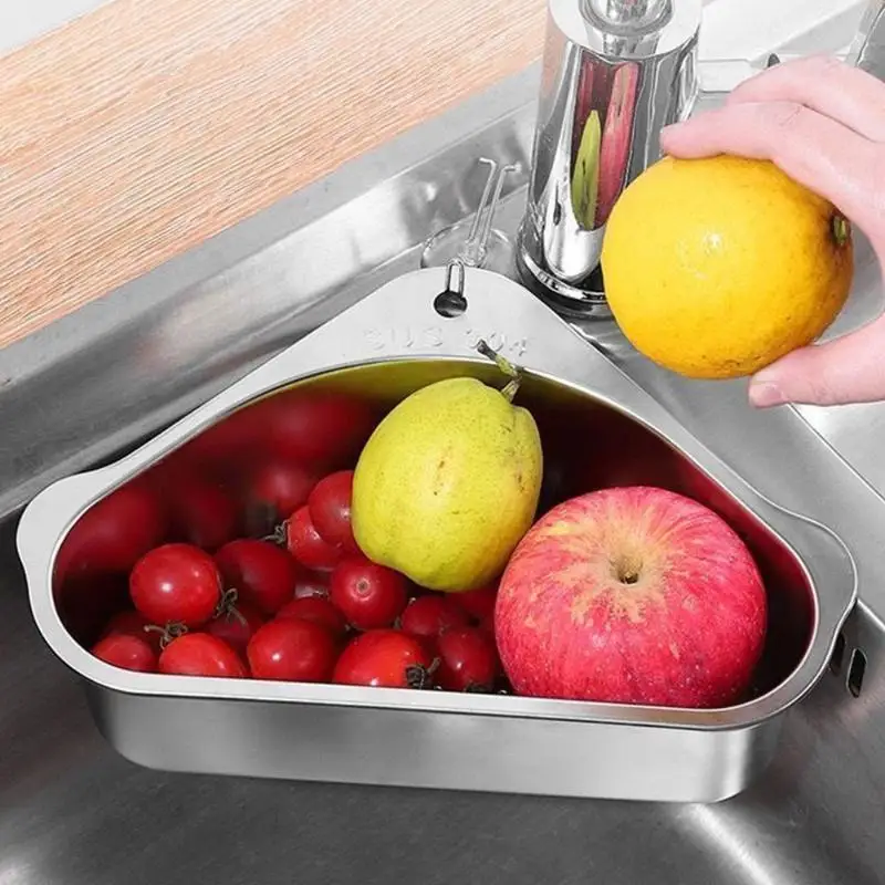 NEW 304 Stainless Steel Triangular Sink Drain Basket — Designed For Washing Fruits And Vegetables And Filtering Kitchen Waste