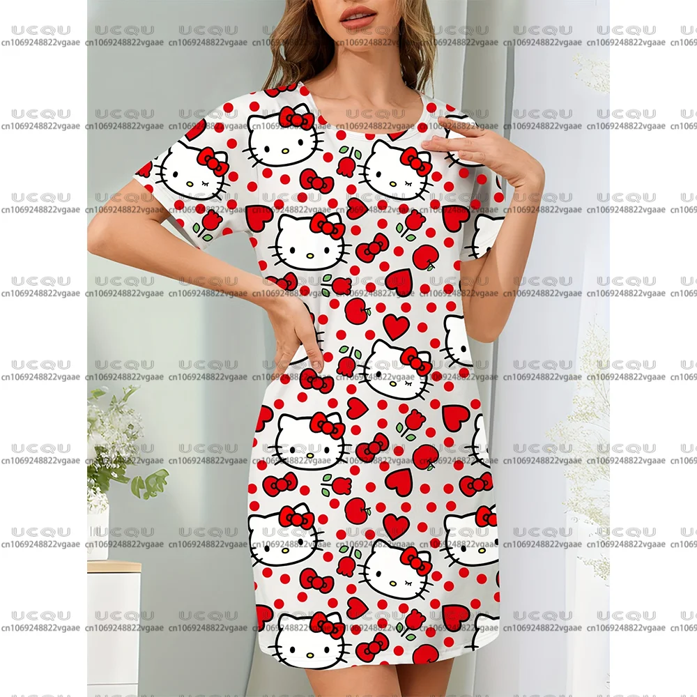 الفتيات مرحبا كيتي النوم فستان فضفاض تي شيرت مثير تنورة ليوبارد تانك المرأة المحملة رداء علوي غير رسمي هدية Y2k تأثيري ثوب النوم فستان مينيسو