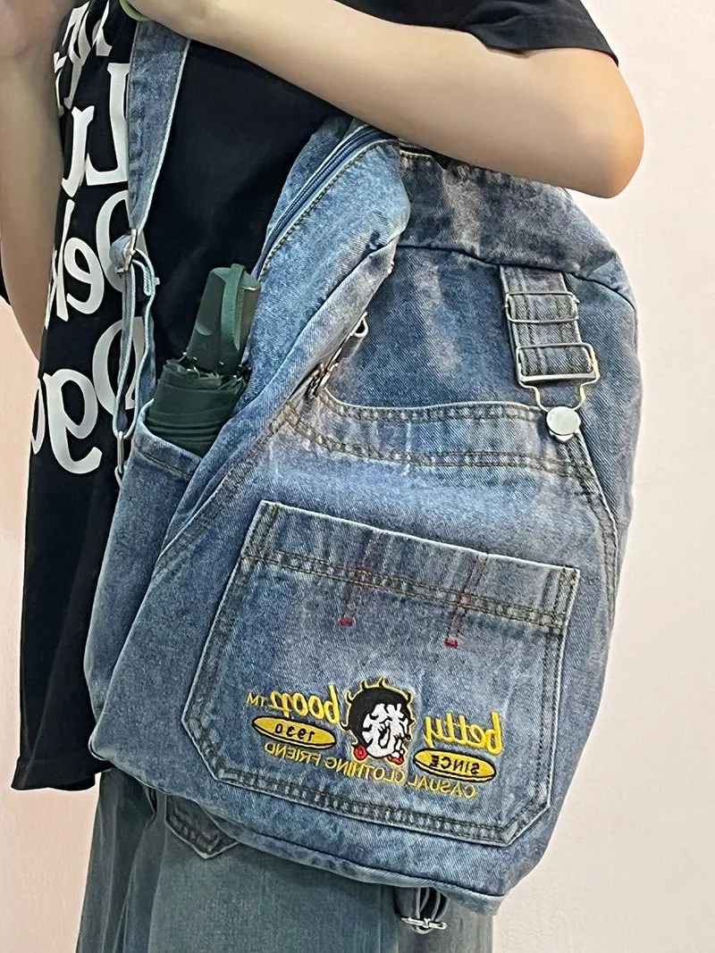 Cartoon Women\'s Backpack Denim Backpack Teenage Girls Vintage Travel Bag Shoulder School Bag mochila feminina