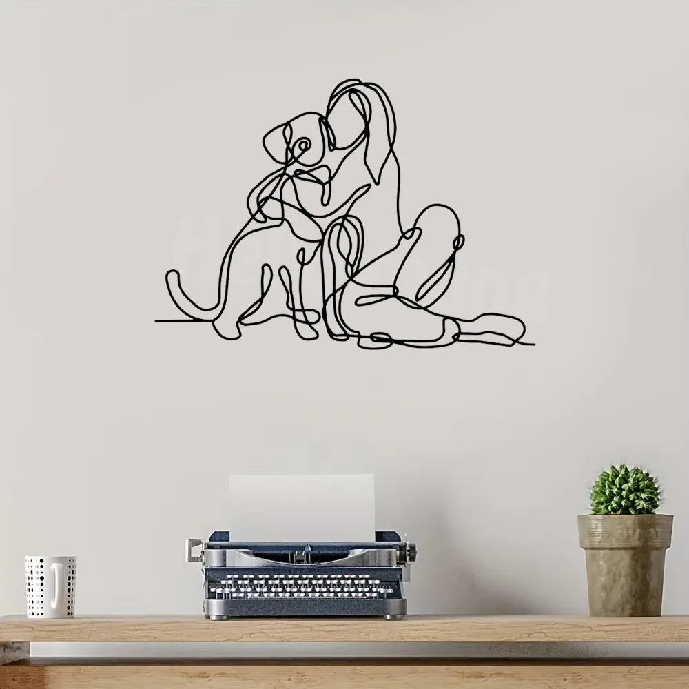 Metal Wall Art Depicting a Line Sculpture of a Woman and a Dog: An Ideal Wedding Gift and Home/Office Wall Decoration