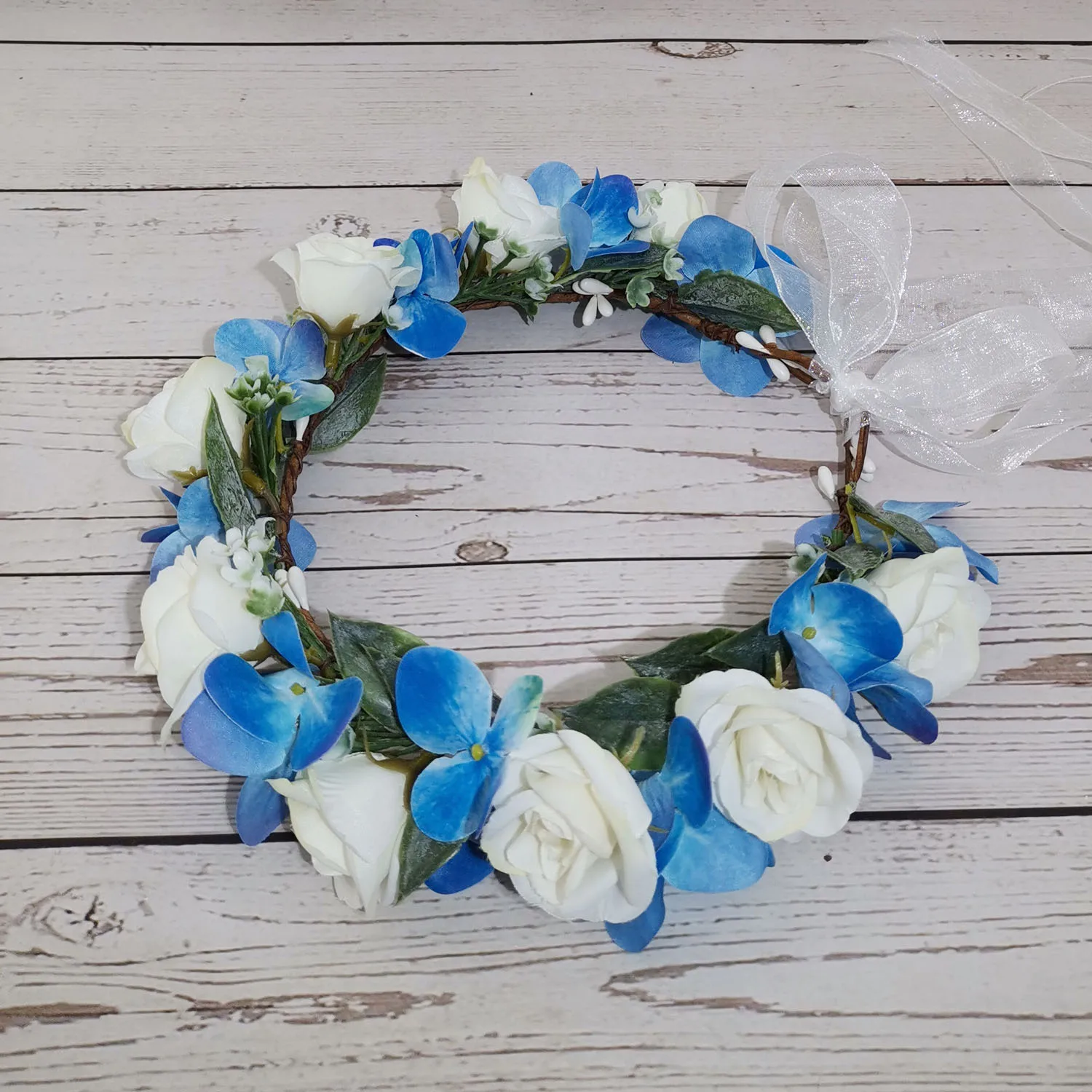 Blue White Flower Crown Wedding Hair Accessories Girls Flower Wreath Headband Floral Garlands Women Bride Hair Ornaments