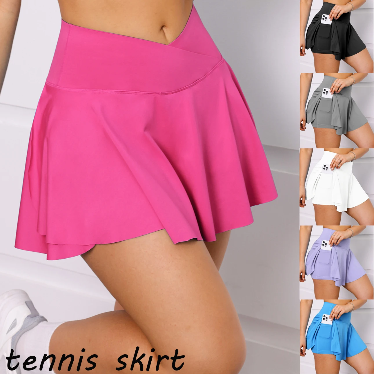 Sexy Gym Tennis Skirt Woman Summer Skinny Stretch Activewear Running Pockets Skirt Compression High Waist Shorts