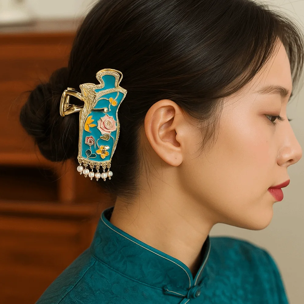 

Модные кисточки в китайском стиле, коготь для волос, эмаль, жемчуг, Cheongsam, дизайн, заколка для волос, заколка для волос, металлическая заколка в виде акулы, уличная одежда