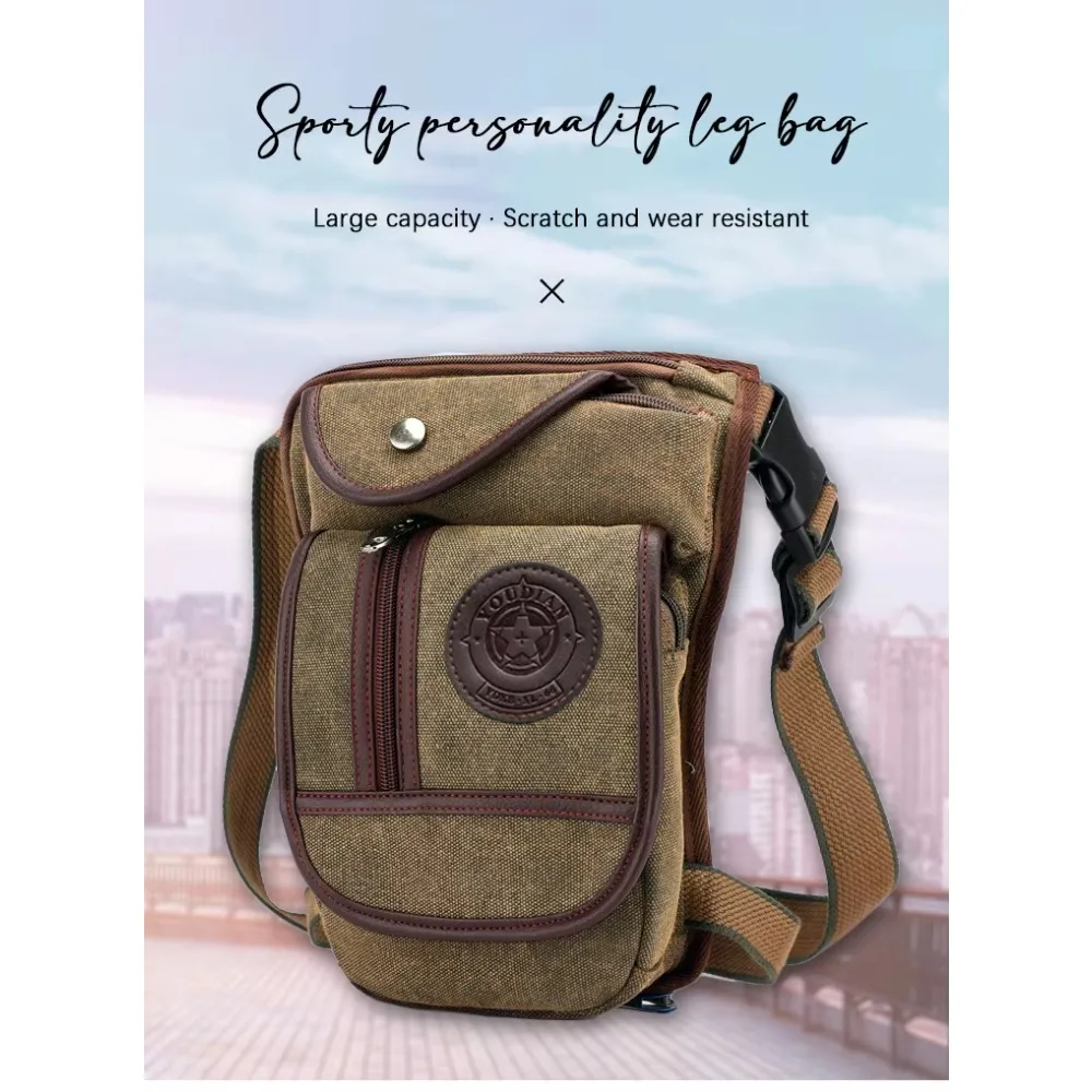 Men's Canvas Drop Leg Bag Motorcycle Multi-purpose Messenger Shoulder Bag High Quality Belt Hip Bum Waist Fanny Pack for Camping