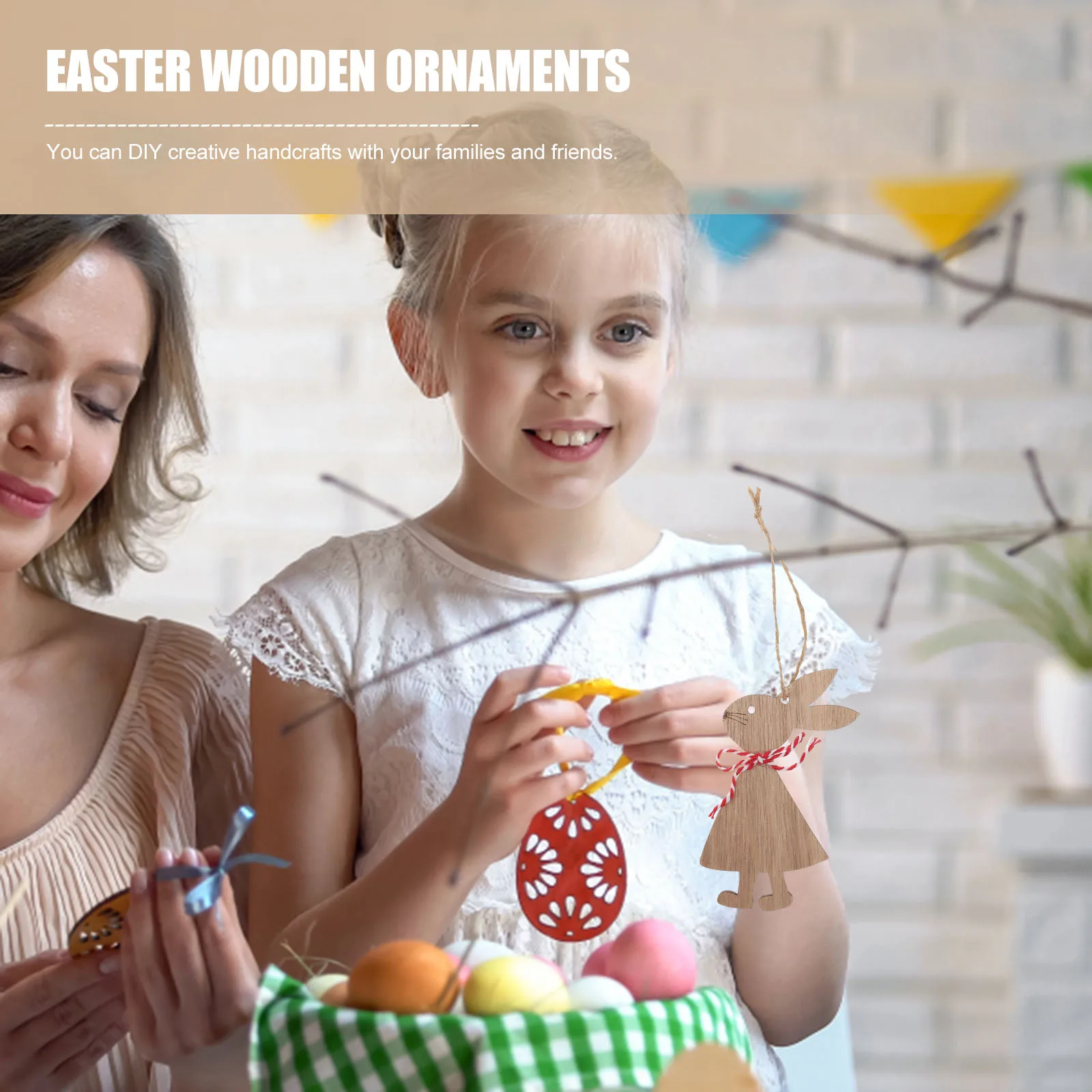 

6 PCS Wooden Rabbit Pendant Easter Home Decor Bunny Hanging Decorations Birthday Top Hat