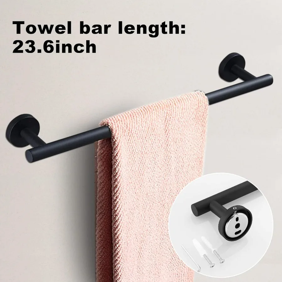 15sets 23.6inch Matte Black Bathroom Hardware Set for Modern Bathroom Decor Includes 3PCS 23.6inch Towel Bar 3PCS Towel Ring 3P