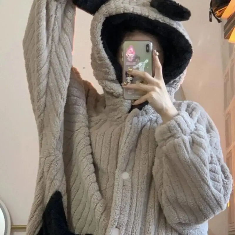 Women's Clothing Coral Fleece Robe Winter Sweet Thicken New Model Long Style Nightdress Pajamas Wearable As Outerwear Homewear