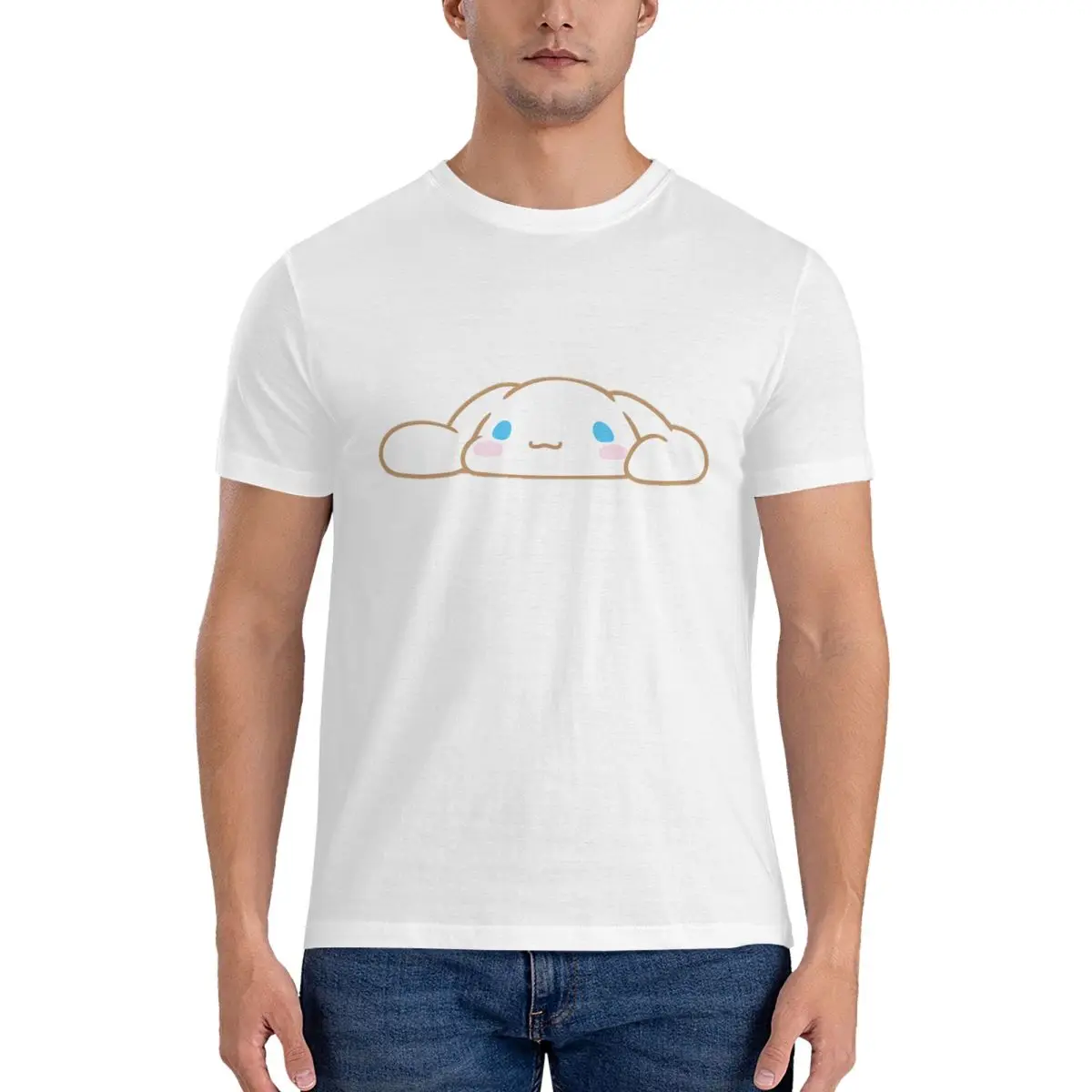 Relax Cinnamoroll Men T Shirt Sanrio Unique Tee Shirt Short Sleeve O Neck T-Shirts Cotton Adult Clothes