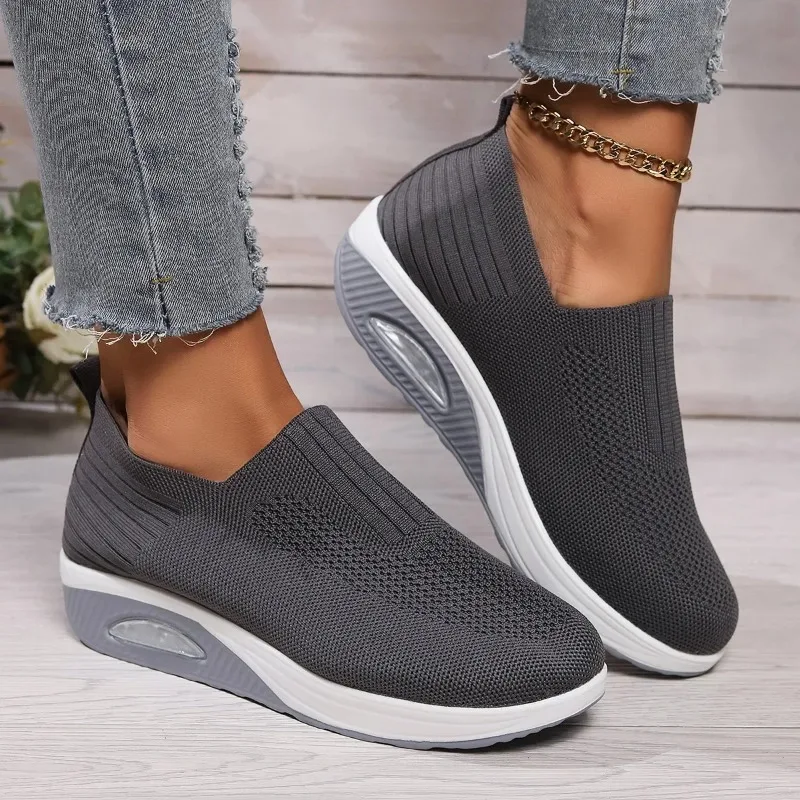 

Women Walking Shoes Air Cushion Non Slip Orthopedic Shoes Ladies Platform Mules Breathable Wedge Female Sneakers 2024