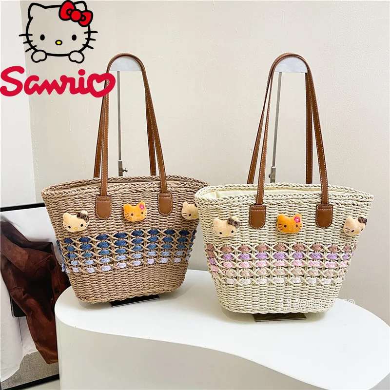 

Hello Kitty новая тканая женская сумка с героями мультфильмов, милая тканая женская сумка на плечо, милая модная повседневная женская сумка с героями мультфильмов