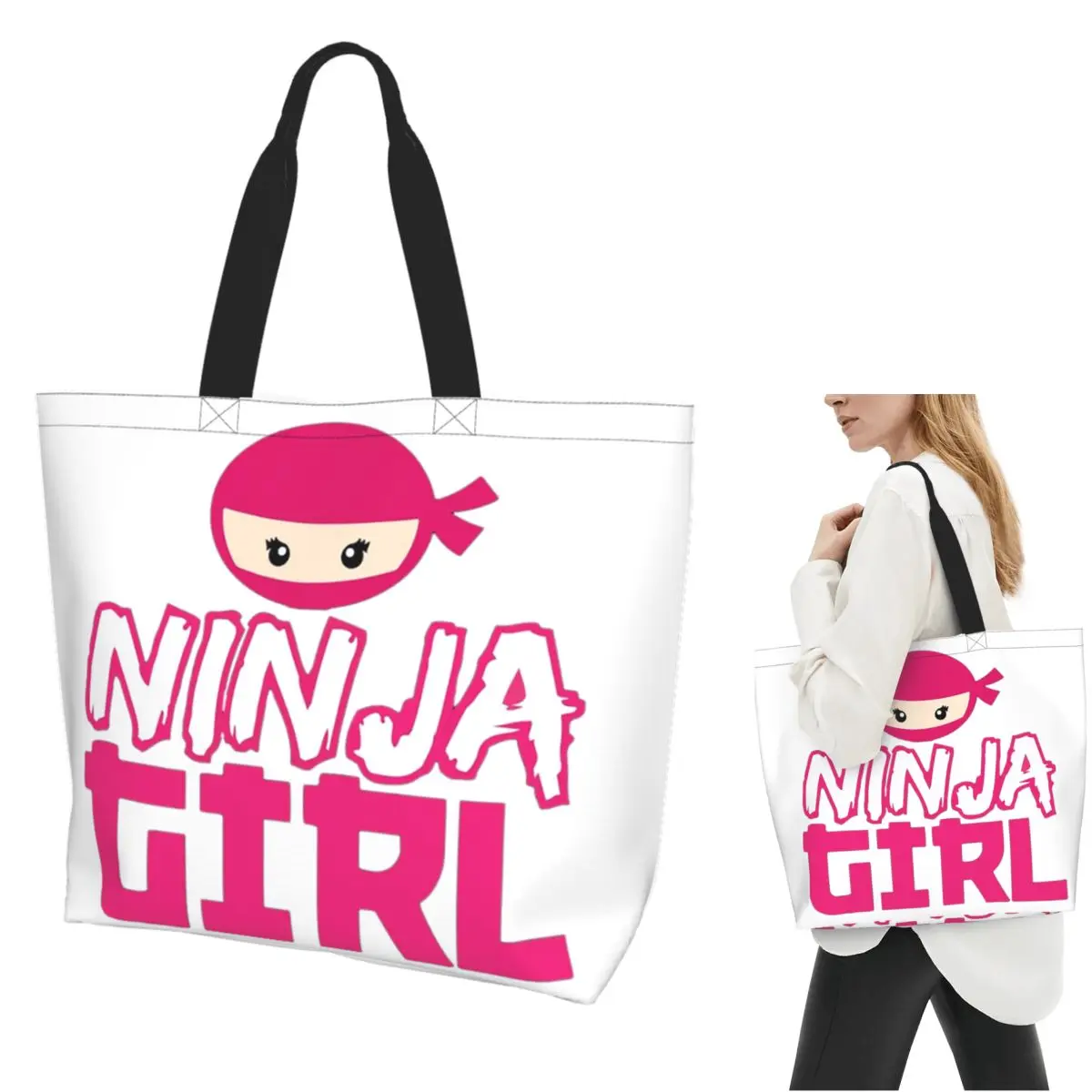 

Spy Ninja Girl Shopping Tote Bag Canvas Large Capacity Shoulder Bags Shopper Grocery Handbag for Women