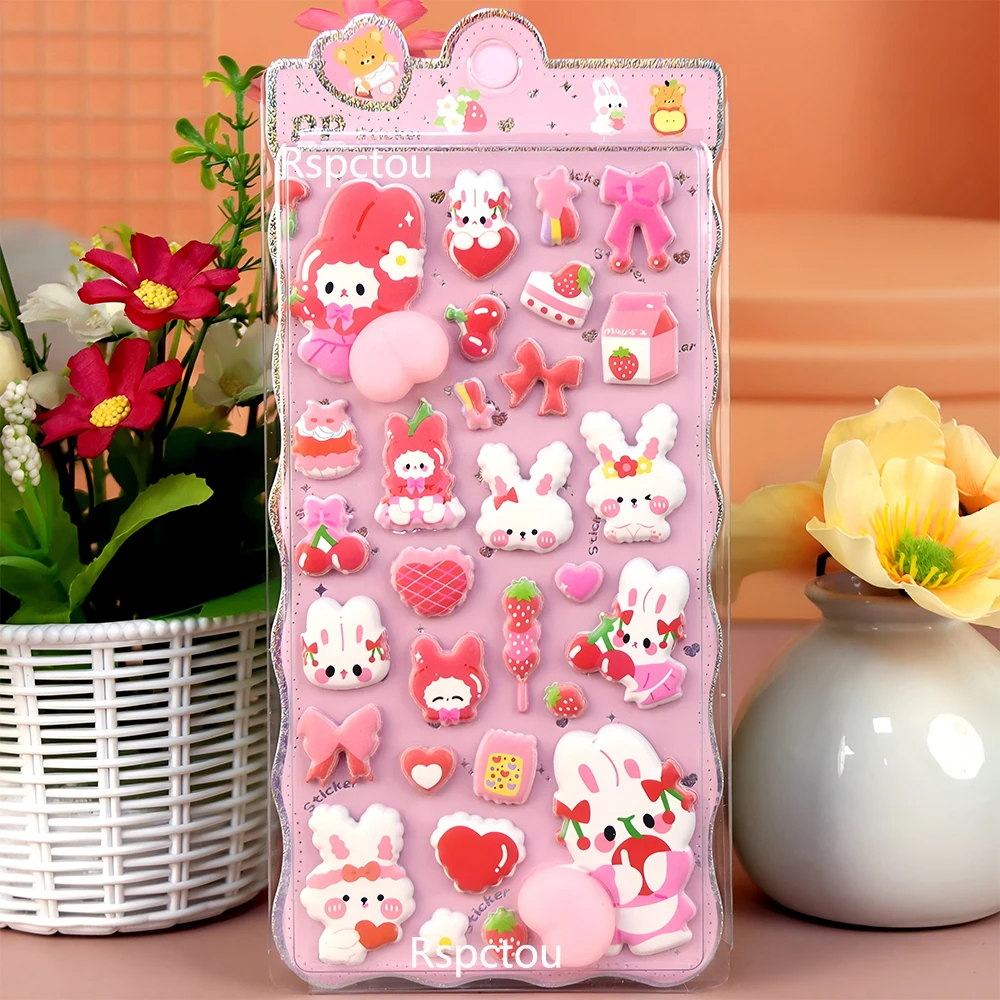 4pcs Cute Rabbit Bear Buttocks Stickers Kawaii Cartoon Animal Reward Bubble Sticker DIY Laptop Phone Pinchable Decompression Toy