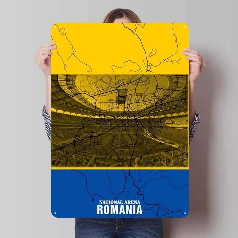 Romania National Arena Sports Metal Poster Coffee Bar Vintage Metal Sign Tin Sign for Wall Art Decoration Room Decor Aesthetics