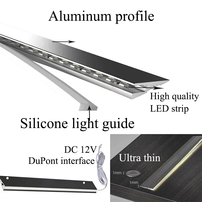 Superfície do armário de montagem luz de tira, nenhum entalho, oblíquo, dc 12v, ultra fino, para dentro 45 graus, invisível guarda-roupa figura,