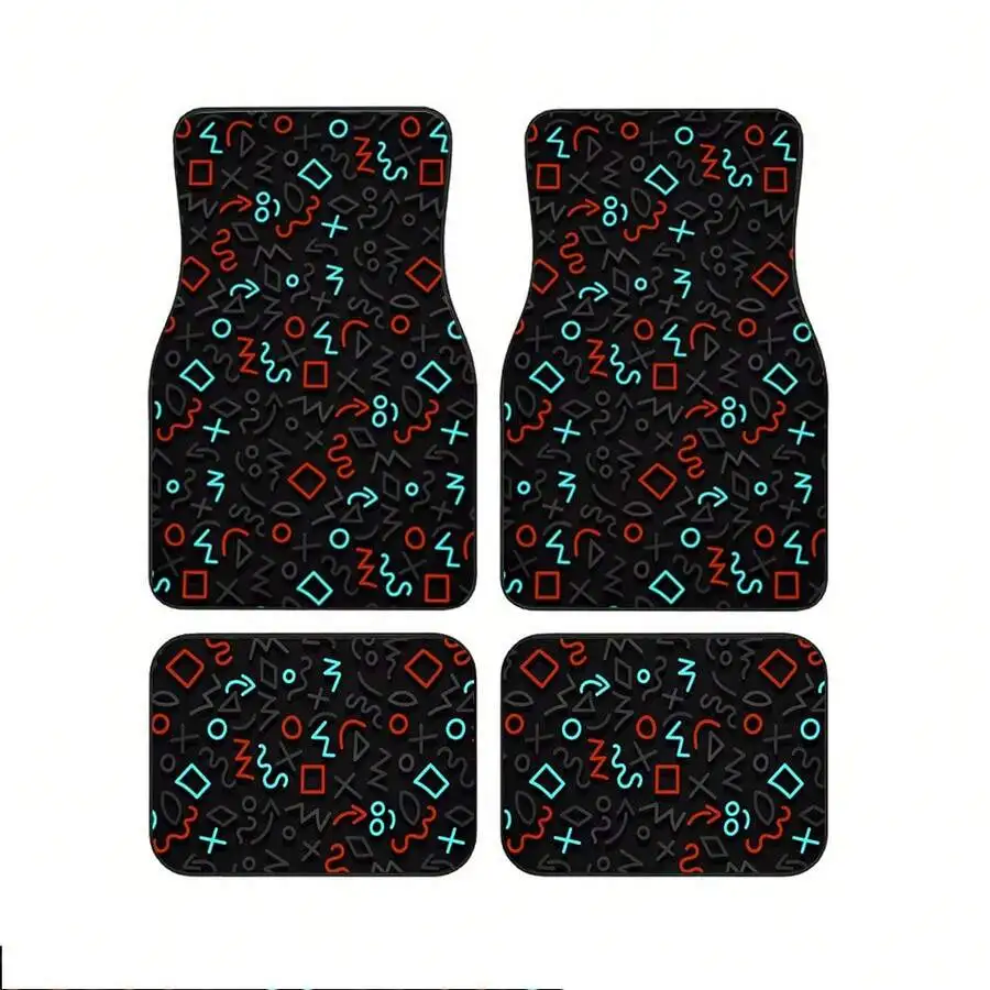 

4-Piece Black Car Floor Mats With Geometric Pattern Non-Slip Wear Resistant For SUV All Seasons