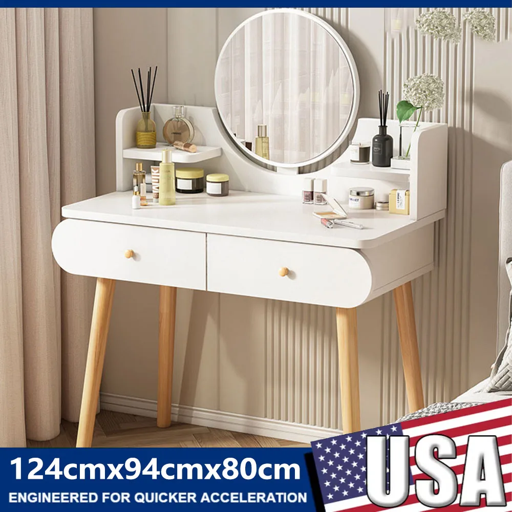

Vanity Table Bedroom Dressing Table WIith 2 Drawers And Makeup Mirror Women Girls Storage Cabinet Coiffeuse Organizers Furniture