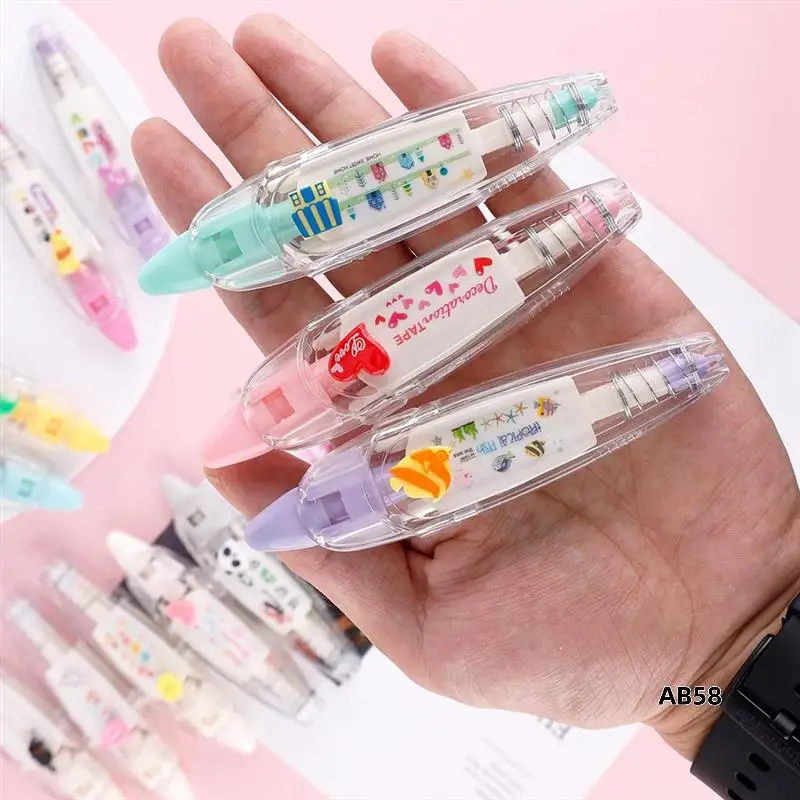 12Pcs Decorative Tape Pen Set Kit Press Type Decorative Pen Set Kit Correction Tape Pen Animal White Out Tape Tape Roller Pen
