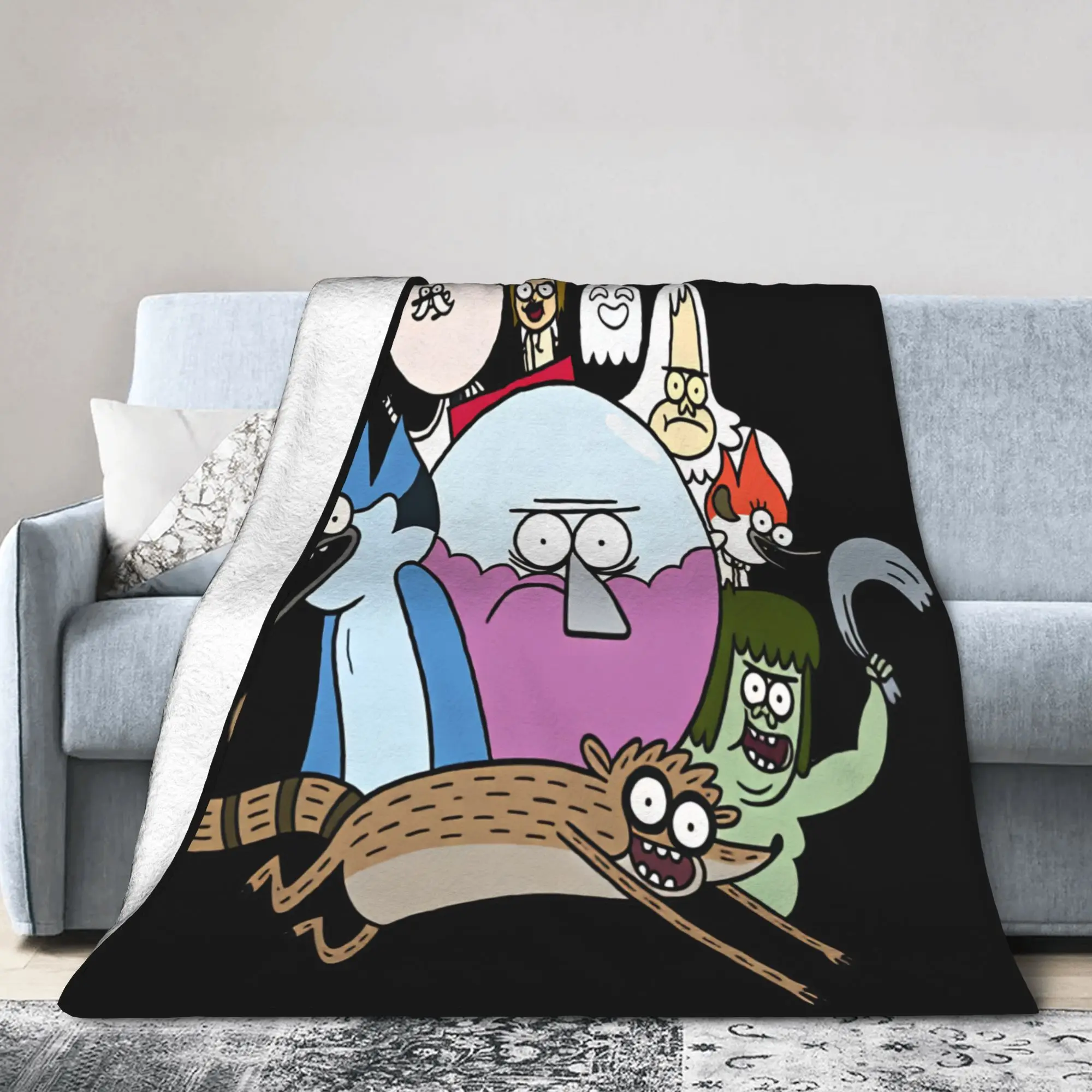 Mordecai And Rigby Regular Show Cartoon Characters Bedding Throws Warm Soft Casual Blanket For Bedroom Flannel Bedspread Cover