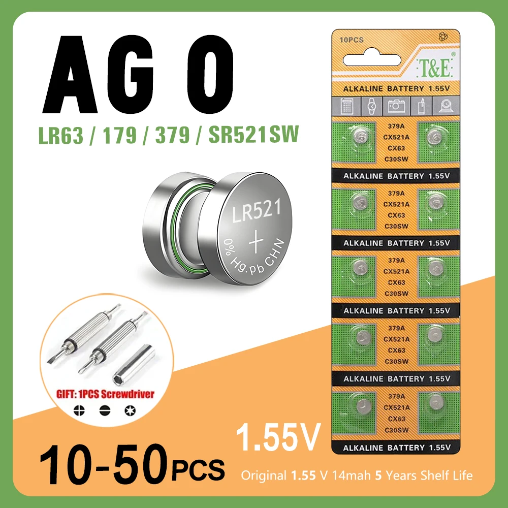 10-50PCS AG0 379 SR63 LR69 LR521 379A 1.55V Button Batteries For Watch Toys Remote SR521SW D379 RW327 Cell Coin Alkaline Battery