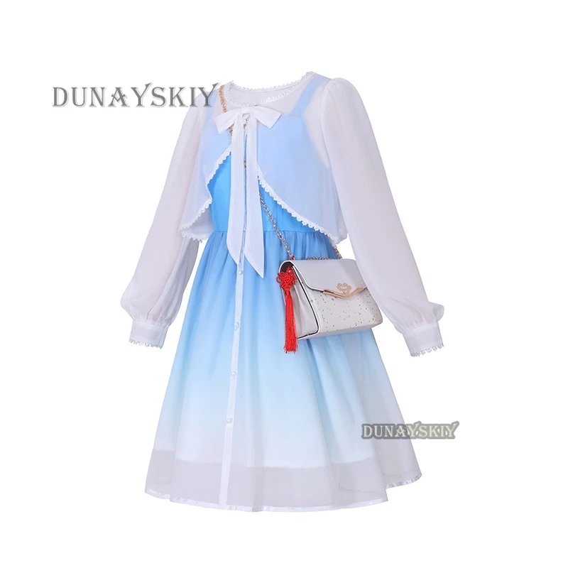 In Stock Ganyu White Dress Doujin Fanart Collab Cosplay Costume Genshin Impact Full Set Wig Halloween Xmas