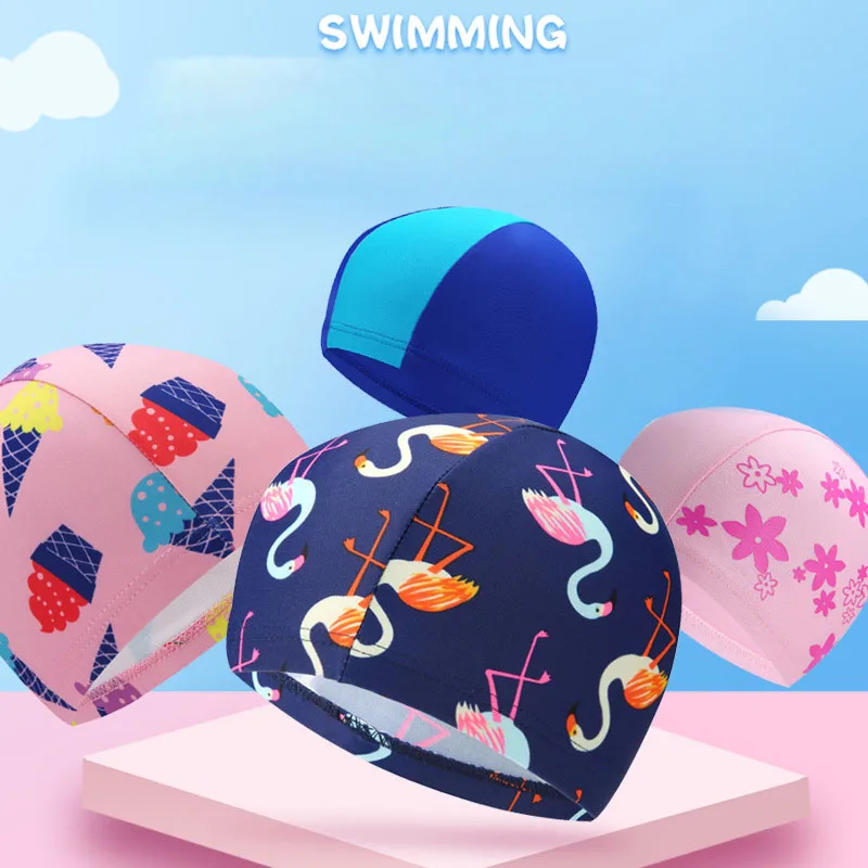 Kids Swim Cap Girls Cartoon Comfortable Cloth Cap Baby Swim Stretch Hat Girls Elementary School Swimming Pool Equipment