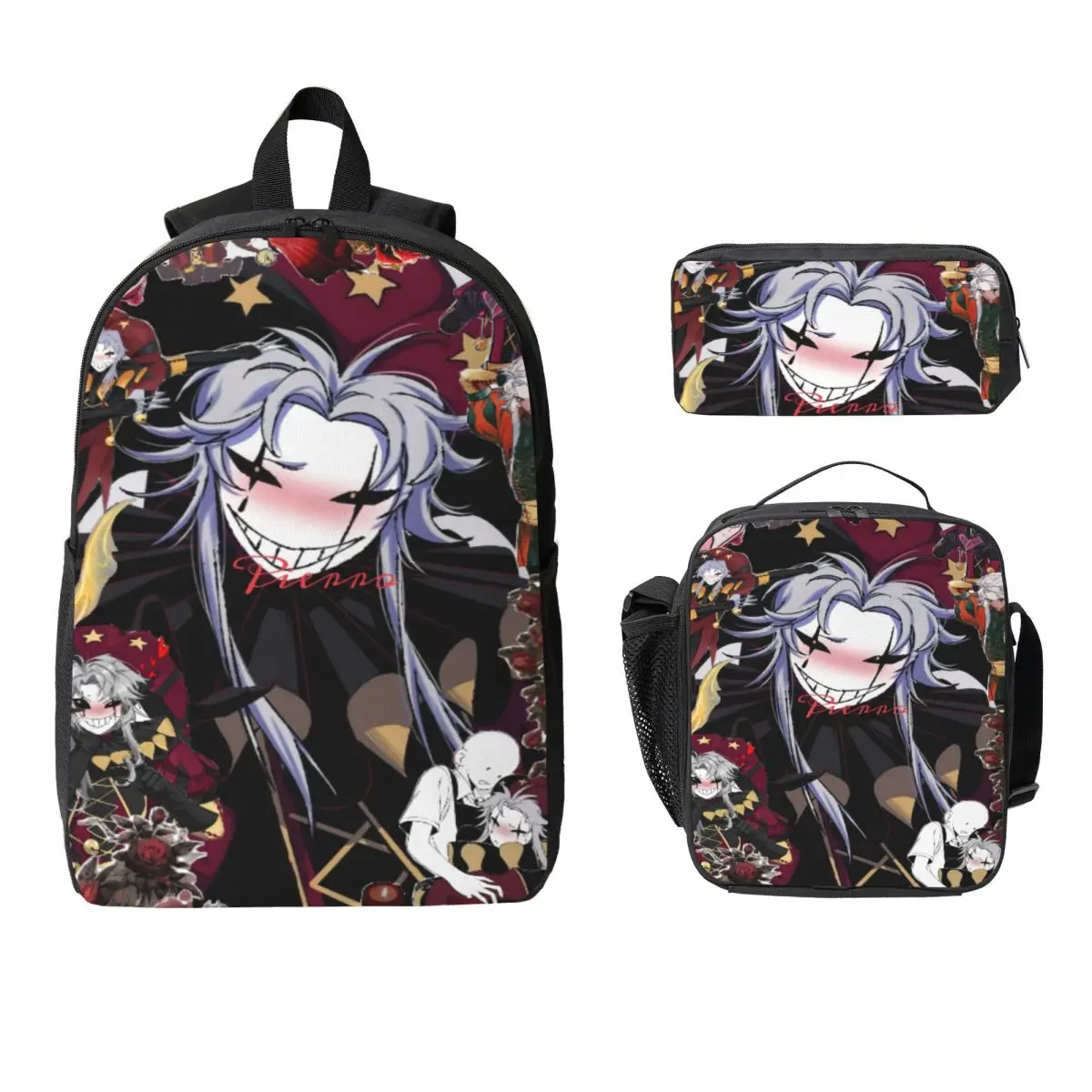 3Pcs Pierrots The Freak Circus  Backpack Set for Boy Girl Pencil Boxes Bookbag Sets with Lunch Box For School Students Knapsack