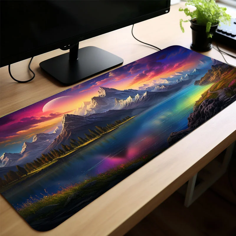 1pc Large Colorful Mountain and River Gaming Mousepad - Anti-Slip Natural Rubber Desk Mat for Office and Home Use