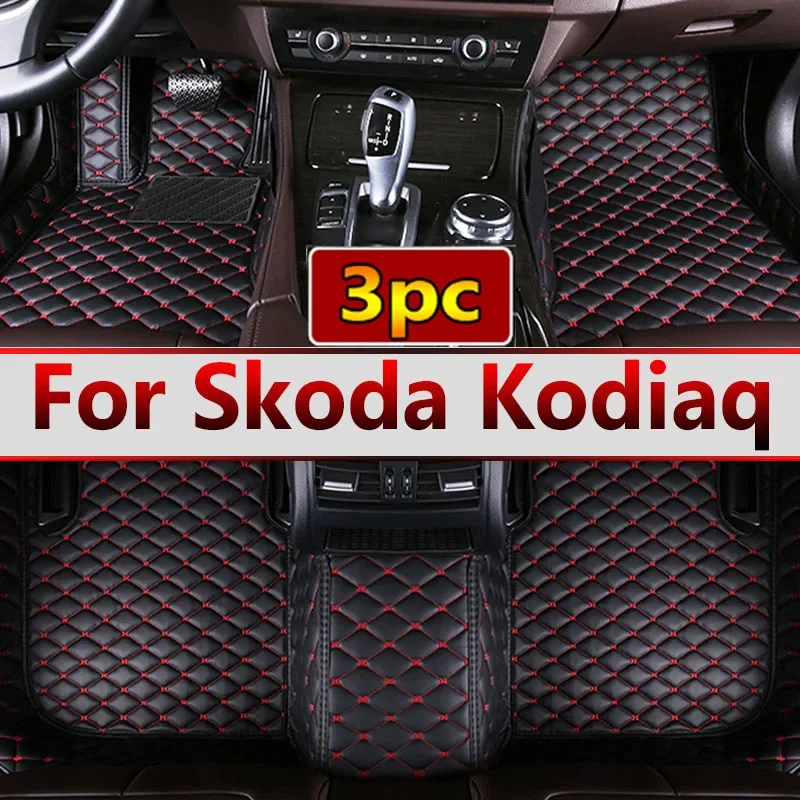 Car Mats For Skoda Kodiaq NS7 2017~2022 2018 2019 Auto Carpets Leather Floor Mat Rugs Pad Interior Parts Car Accessories 7 Seat