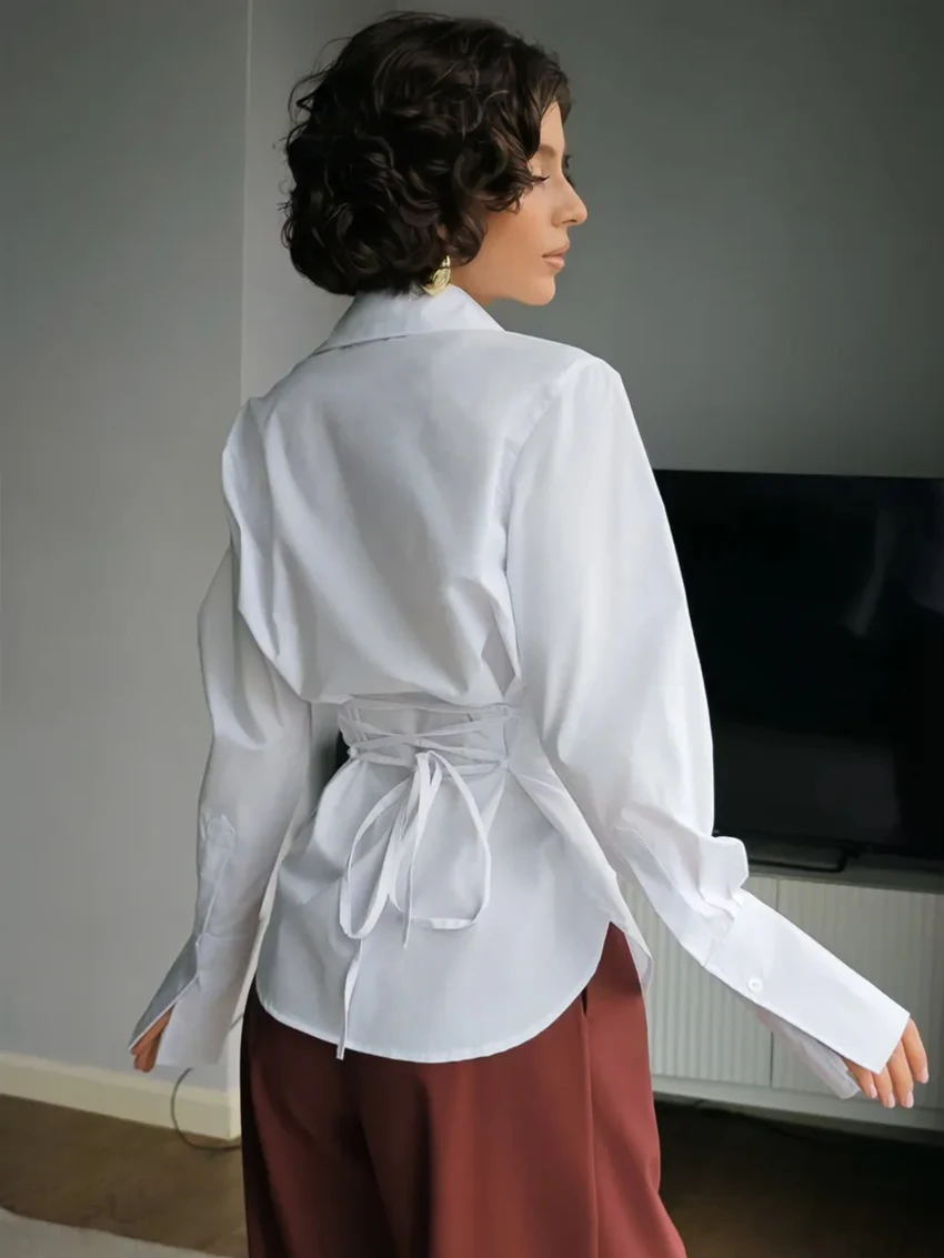 Parc Fee Fashion Loose White Office Women's Shirt Casual Lapel Long Sleeve Blouse Elegant Classic Solid Tops Female Clothing