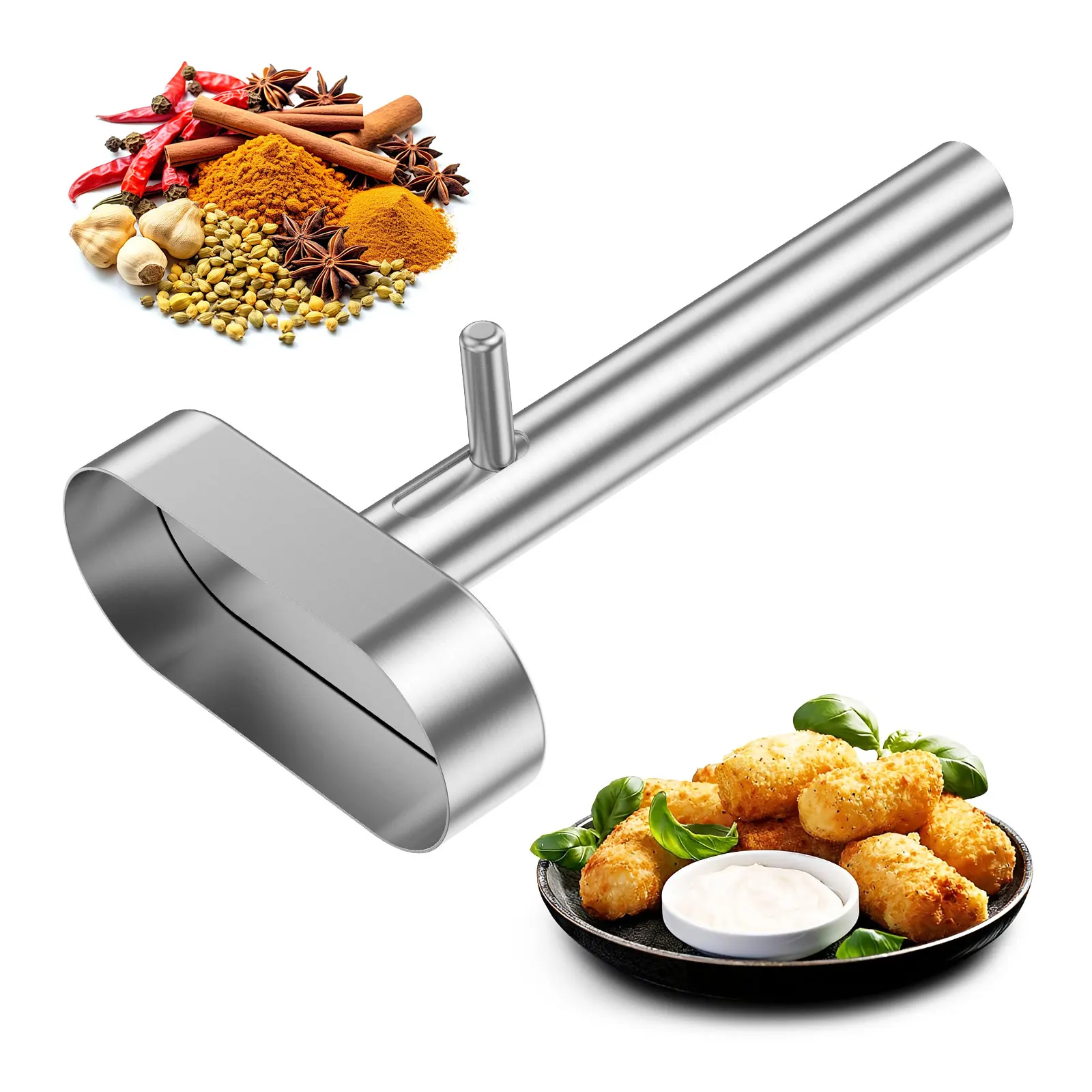 Stainless Steel Falafel Scoop Maker Non-Stick Falafel Press Brushed Finish Meatball Press Mold Kitchen Tool Supplies