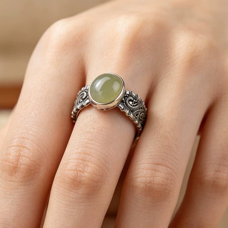 XIYANIKE Vintage Green Oval Stone Adjustable Open Finger Rings For Women Girl Fashion New Jewelry Gift Party Daily кольцо
