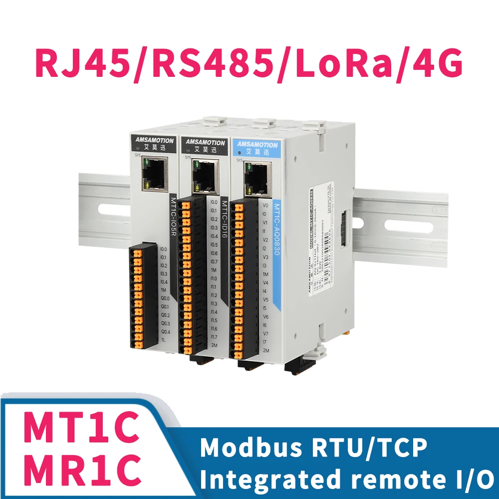 AMSAMOTION MT1C/MR1C Series Modbus TCP/RTU Remote I/O Ultra-Thin Module with Ethernet Port Digital Analog 4G LORA for Remote Con