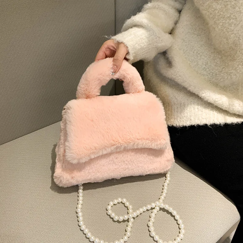 Women\'s Bags Winter Trend Brand Designer Handbag Fluffy Tote Bags Chain Shoulder Straps Cylinder Bag Small Crossbody Bags