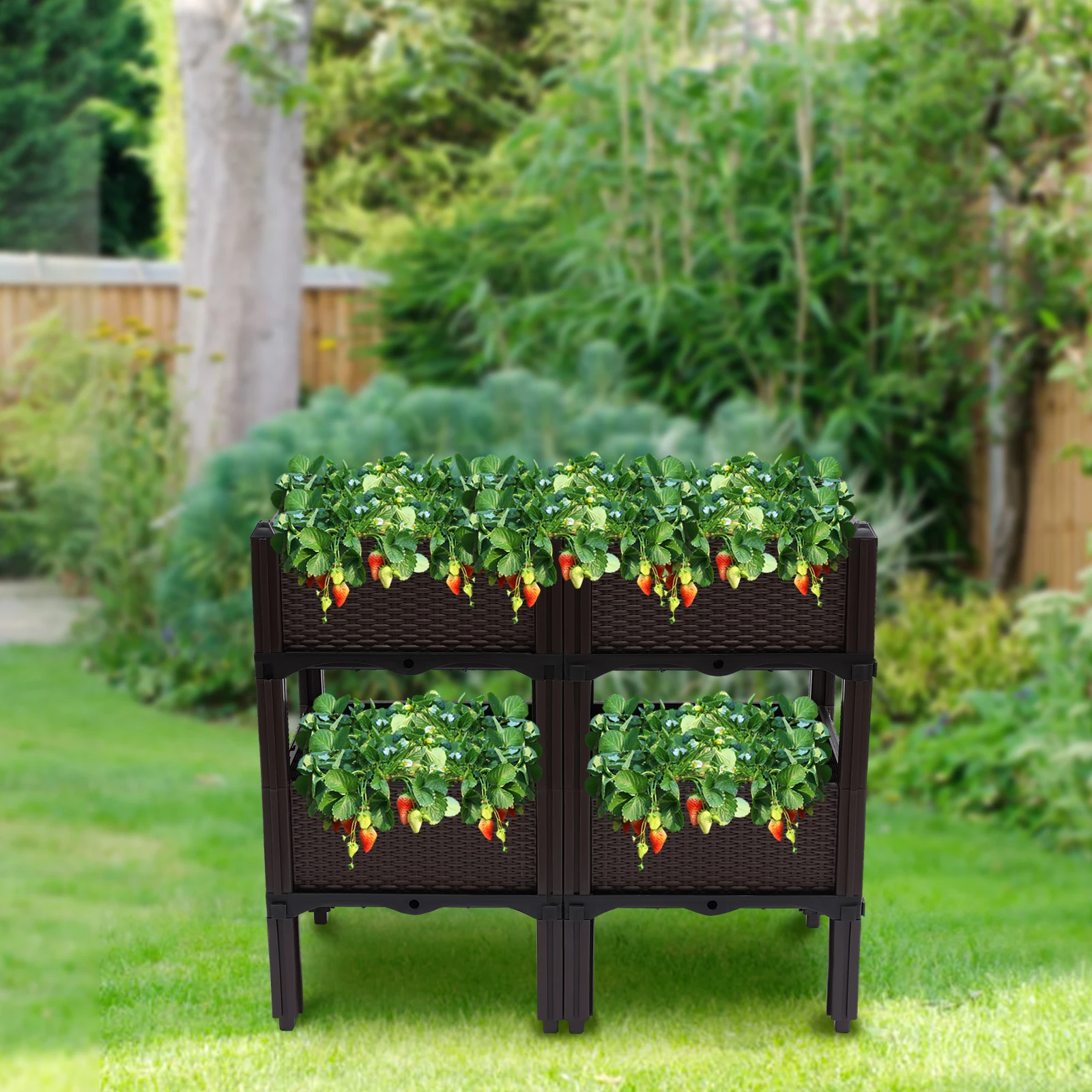 

2Tier 74X38X65cm Self-Watering Planter Box Vegetable Herb Flower Elevated Raised Garden Bed