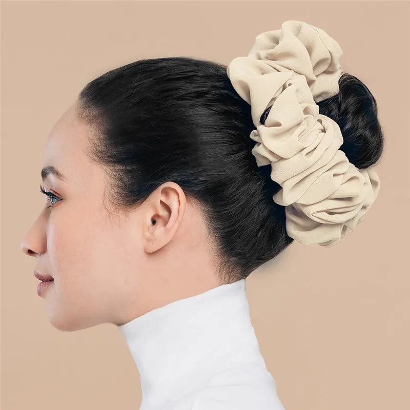 Tamanho grande Chiffon Scrunchies para mulheres muçulmanas, personalizado, elástico, Volumizing, extragrande, costura Neat, Malaysian Bunch, Laço de cabelo