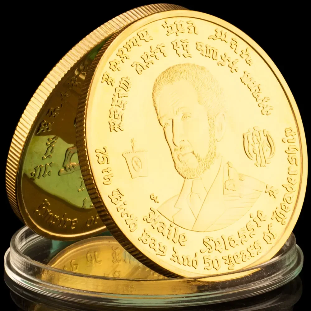 1966 Ethiopian Empire Lion King Pattern Collectible Haile Selassie I Souvenir Coin Gold Plated Collection Commemorative Coin