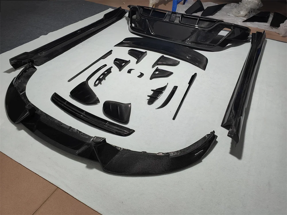 For Taycan Modification with M-style Carbon Fiber Front Lip Rear Diffuser Side Skirt Spoiler Body Kit