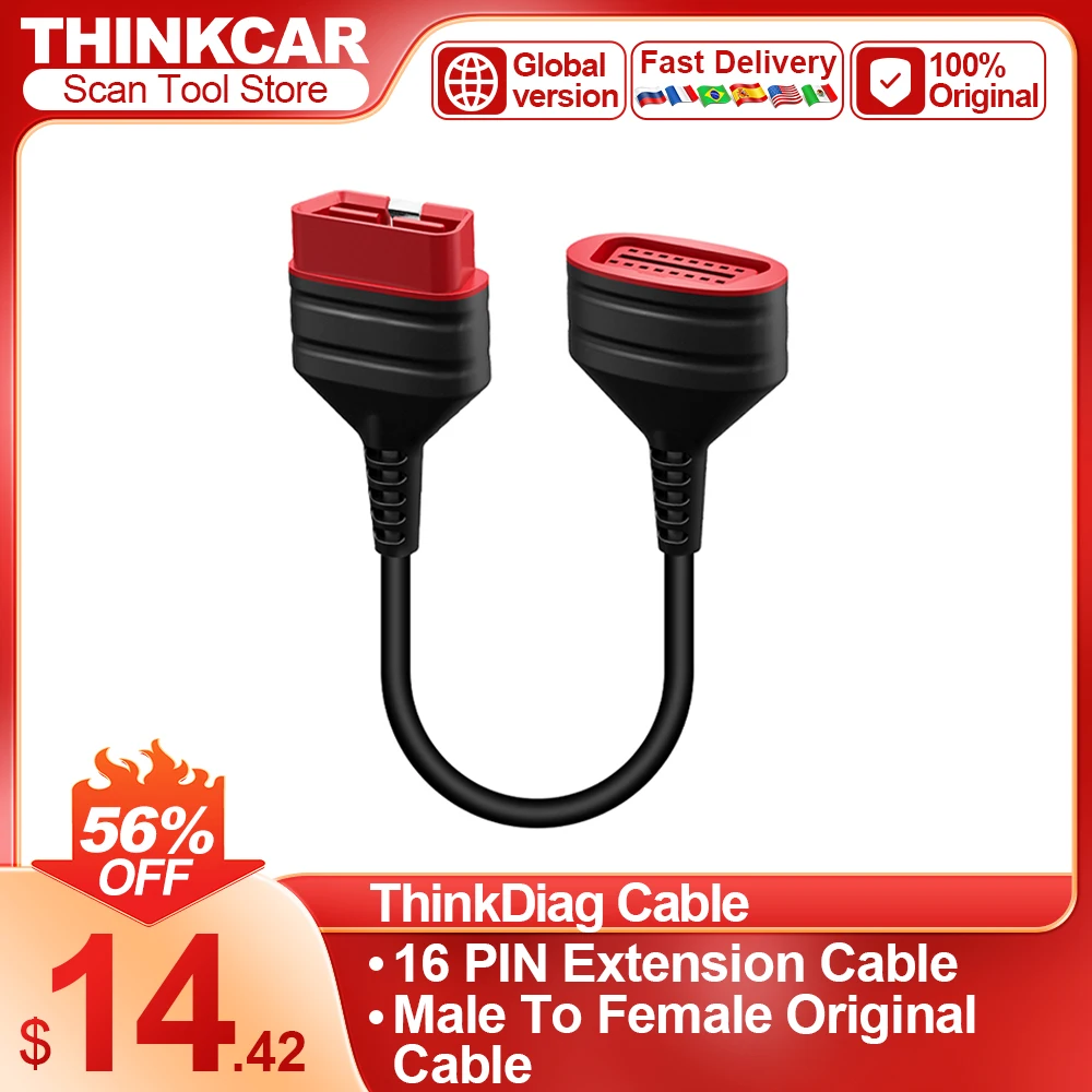 THINKCAR Extension Cable 16pin OBD2 Diagnostic Extender Cable for Thinkdiag BT200 THINKDAIG MINI THINKDRIVER MUCAR VO7S VO6 VO8