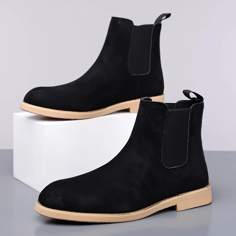 large size mens casual chelsea boots slip-on cow suede leather shoes outdoors cowboy ankle boot spring autumn short botas hombre