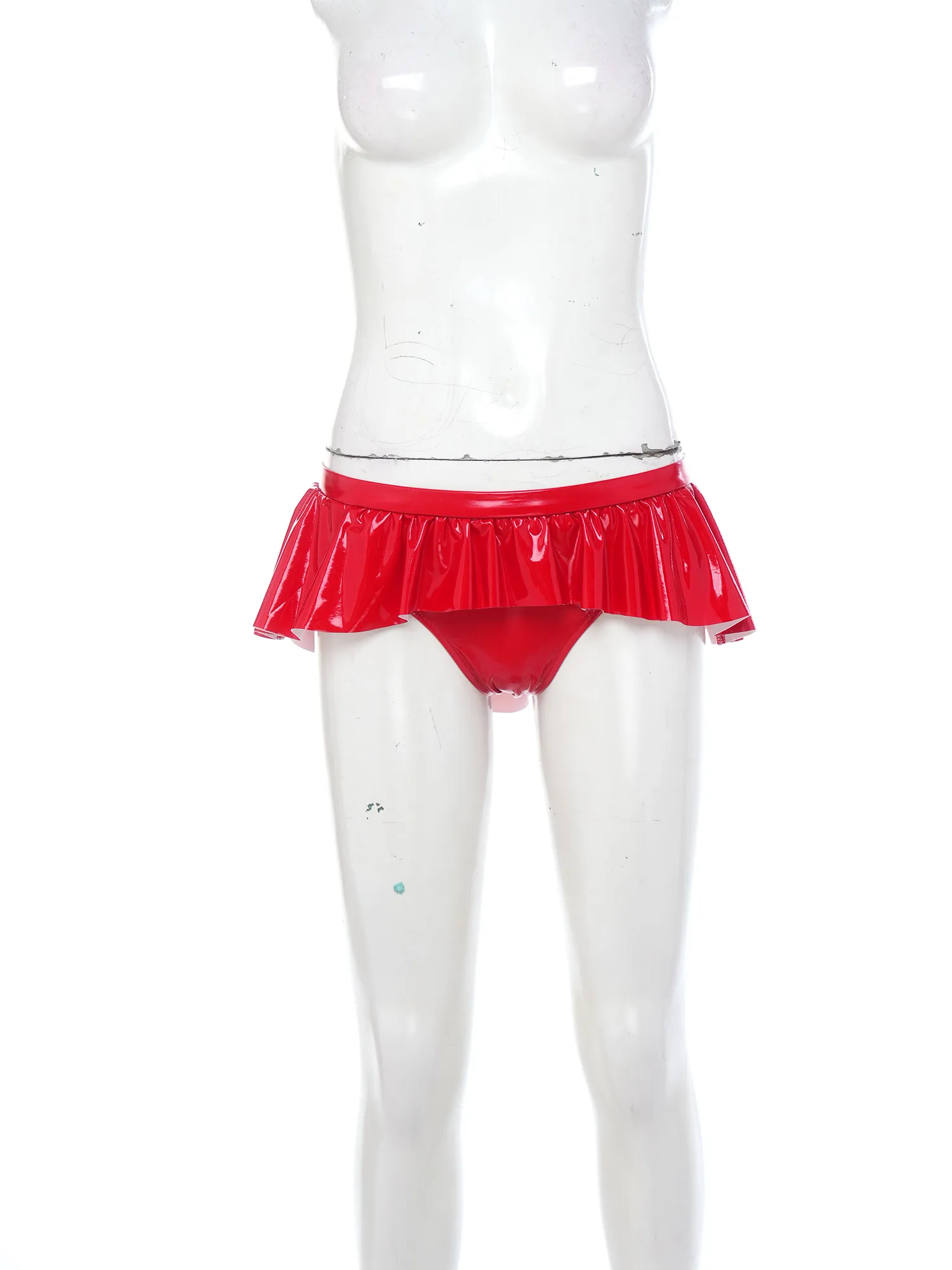 Womens Wet Look PU Leather Mini Skirt Nightwear Low Rise Glossy Ruffled Short Miniskirt Clubwear Ruffled Female Bikini Cover Ups