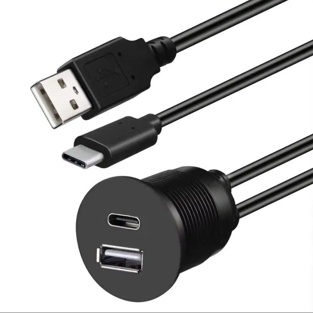 1m Waterproof USB C Adapter USB C USB3.0 Female Extension Cable AUX Flush Mount Car Boat Mount Extension For Dashboard Panel