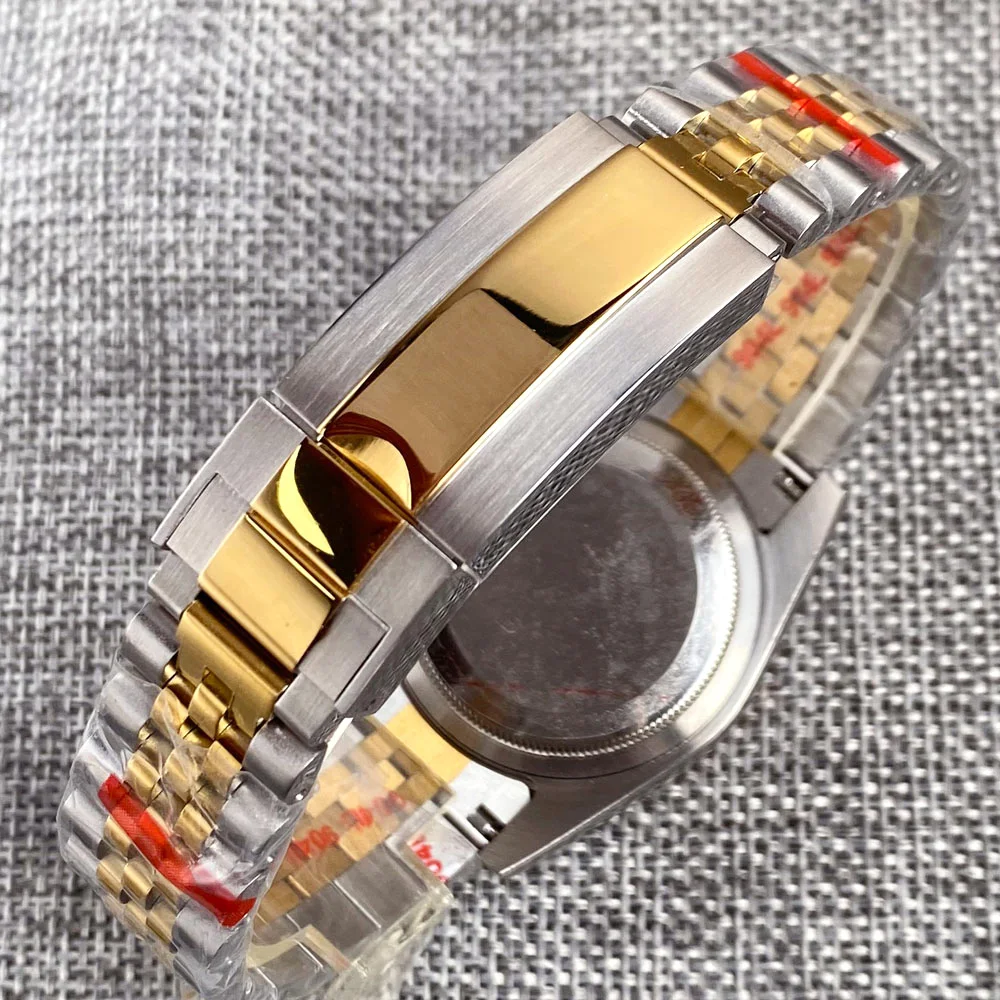 BLIGER 36mm 39mm NH35A Automatic Men Watch Two Tone Gold Roman Numbers Sunburst Grey Dial Jubilee Bracelet Sapphire Glass